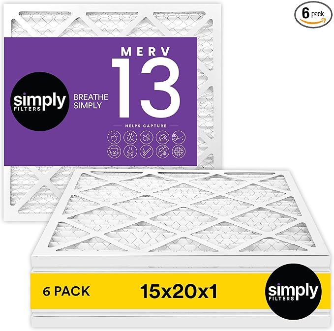 Simply 15x20x1 Air Filter, MERV 13, 6 Pack, by SimplyFilters