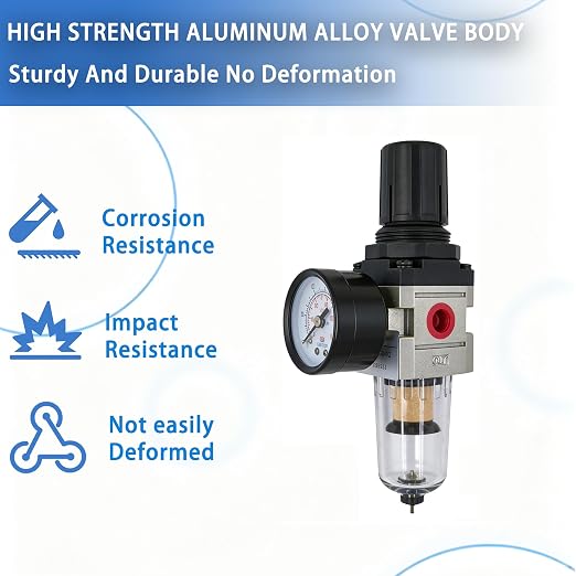 HengMinLingTong 1/4" NPT Compressed Air Filter Regulator Combo Piggyback - Image 4