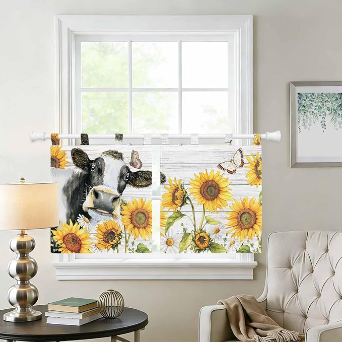 Retro Farmhouse Floral Kitchen Curtains 36 Inch Length, Small Window Curtains - Image 2