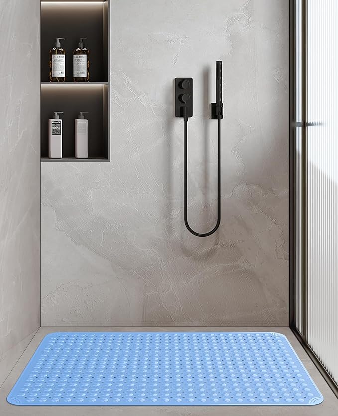 Yolife Extra Large TPE Shower Mat, 47.2" L x 31.5" W Anti Slip Bath Mat with Drain Holes and Suction Cups, Large Size Mat More Suitable for Shower Stall, No Odor, Heavy Mat