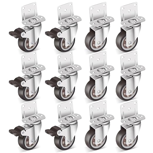 Nefish 2 Inch Side Mount Casters Wheels 12 Pack, L-Shaped Rubber Casters Wheels by Nefish