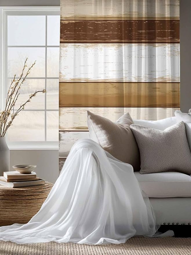 Sheer Curtains 72 Inches Long, Vintage Country Geometric Striped Privacy Voile - Image 4