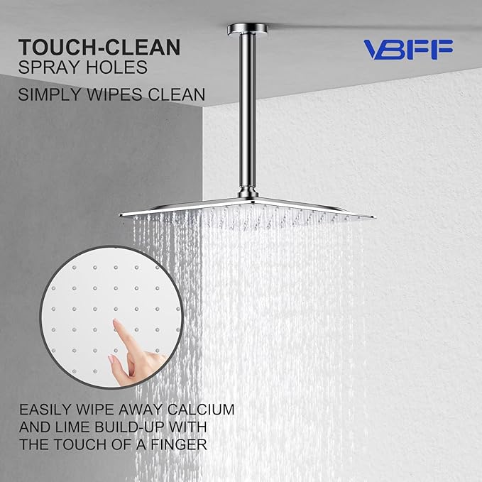 VBFF-Shower Head,rain shower head, 8 inch- Square Shower Head, 1.8 GPM Flow Rate, rainfall showerhead,VBFF07 (Chrome)