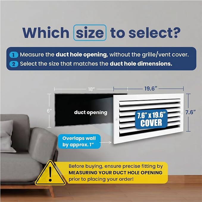 6x18 Inch Aluminum 1-Way Air Flow Vent Cover Wall or Ceiling – Quiet HVAC Wall - Image 2