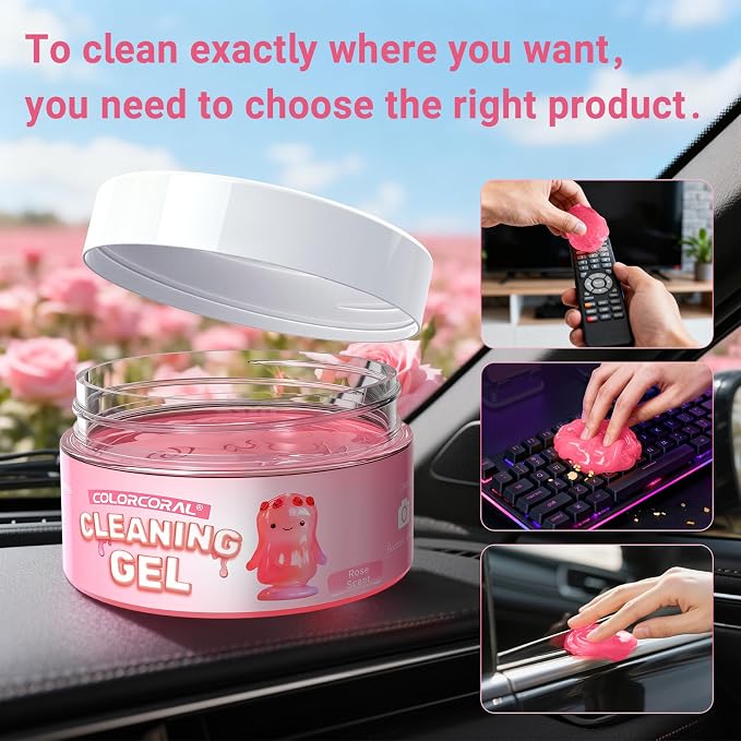 2 Pack Car Cleaning Gel Reusable Auto Slime Cleaner, Rose Scent Dust Cleaning - Image 3
