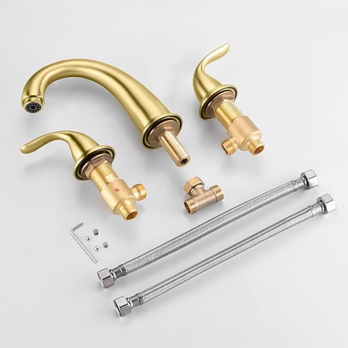 sumerain 3 Hole Roman Tub Faucet Brushed Gold with with Brass Rough in Valve, High Flow
