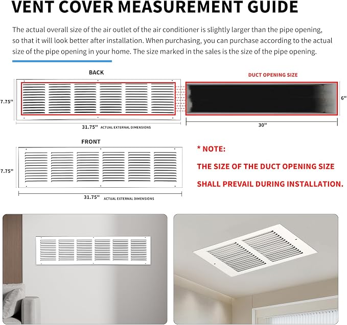 30x6 Return Air Grille, Air Return Vent Cover, Flat Vent Cover, Rejillas De - Image 4