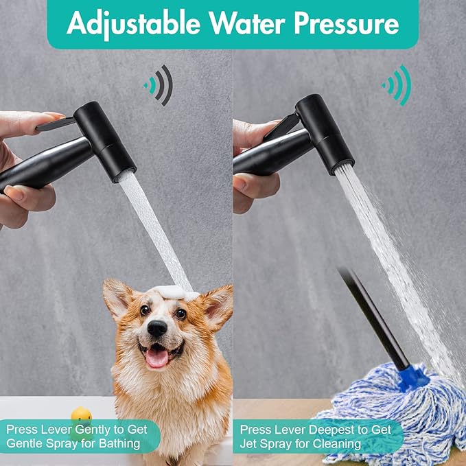BARROCK Handheld Bidet Sprayer for Toilet, 2 Pack Stainless Steel Metal Made Baby Cloth Diaper Spraying Kit, Bathroom Toilet Bidet Attachment Set for Bathing Pets and Feminine Hygiene, Matte Black