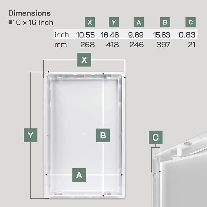 Vent Systems White ABS Plastic Access Panel 10 x 16 Inch (Opening) - Access Door for Drywall, Wall, Ceiling - Electrical, Plumbing Service Wall Hole Cover - Inspection Door - 11 x 16.5 Inch (Outer)