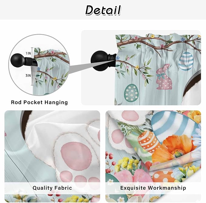 Easter Bunny Kitchen Tier Curtains 45 Inch Long 2 Panel Set, Rod Pocket Short - Image 9