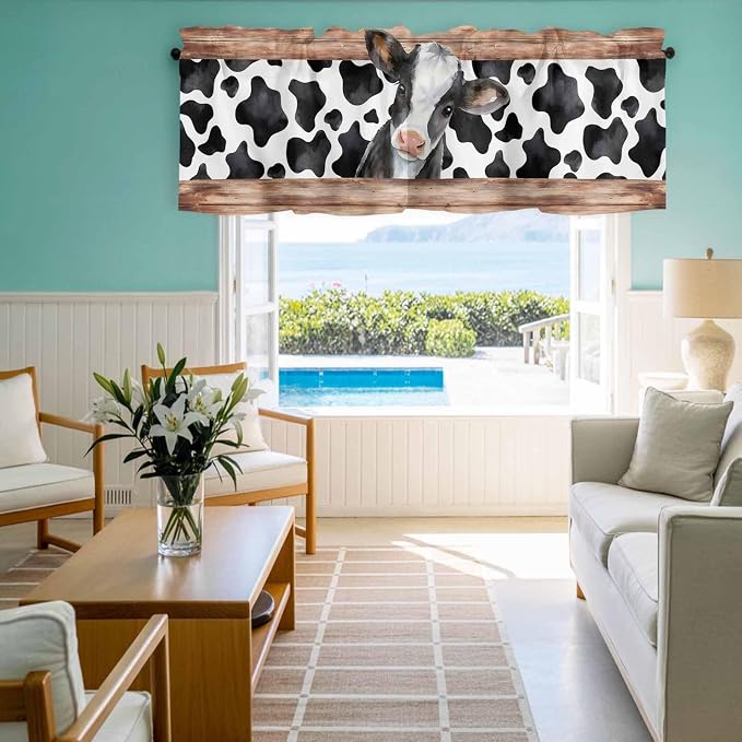 Cow Printed Curtain Valances for Windows, Kitchen Valance Window Treatment - Image 8