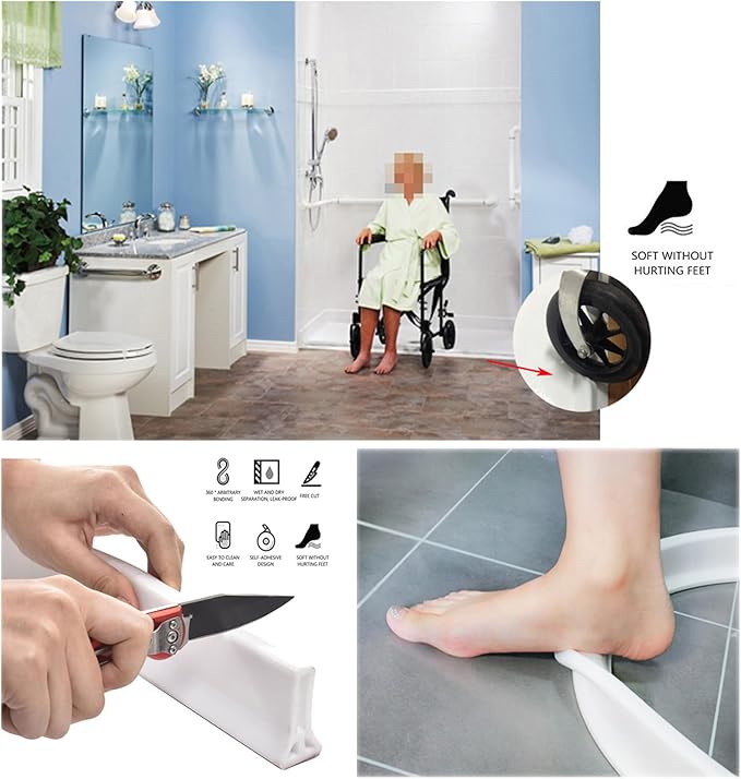 1/2" High Collapsible Shower Threshold Water Dam Barrier 39" Shower Water Stopper Barrier Shower Splash Guard For Walk In Shower Water Guard Suitable For Bathrooms Kitchens To Block Water Flow White
