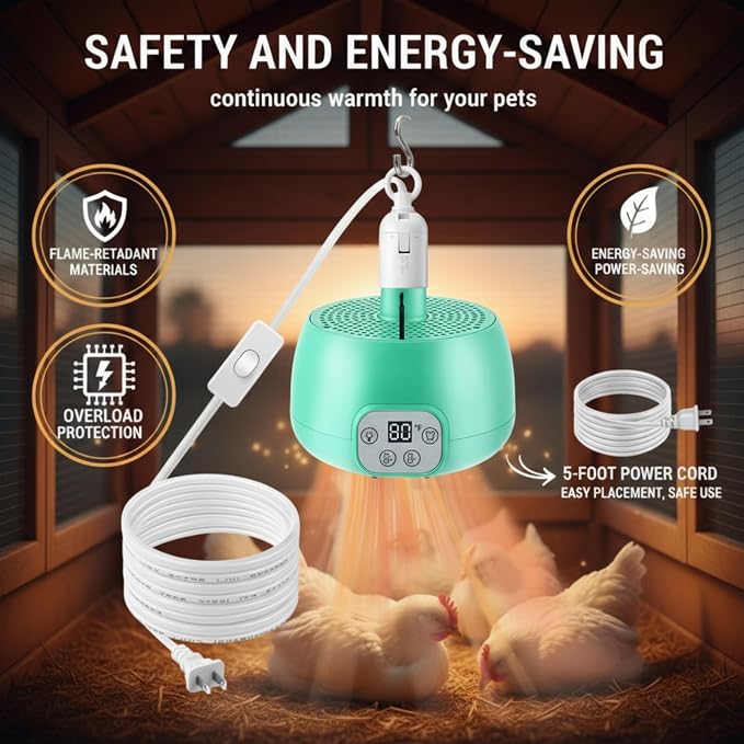 Enhon 2 Sets Chicken Coop Heater, Timing Heat Lamp - Image 6