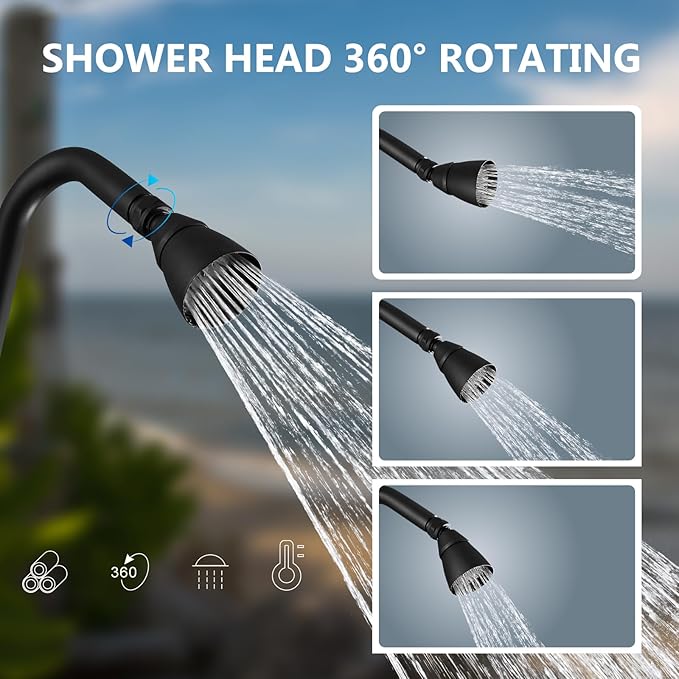 Aolemi Outdoor Shower Kit,Outdoor Shower Fixtures Faucet System with Brass Showerhead,Double Handle Exposed Shower with Brass Mix Valve,6 Inch Center with Soap Dish,Pipe Upward,Matte Black