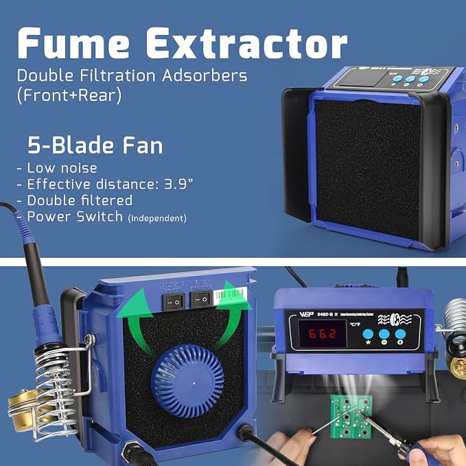 WEP 948DQ-II Double Filter Fume Extractor Soldering Iron Station 2-in-1 Solder - Image 2