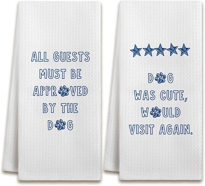 Funny Dog Kitchen Dish Towels, Gifts for Dog Lovers Owners Mom Lady, Guest Bathroom Decor, Pet Lover Gifts Hand Tea Towels for Bathroom Kitchen, 16x24 Inches Set of 2