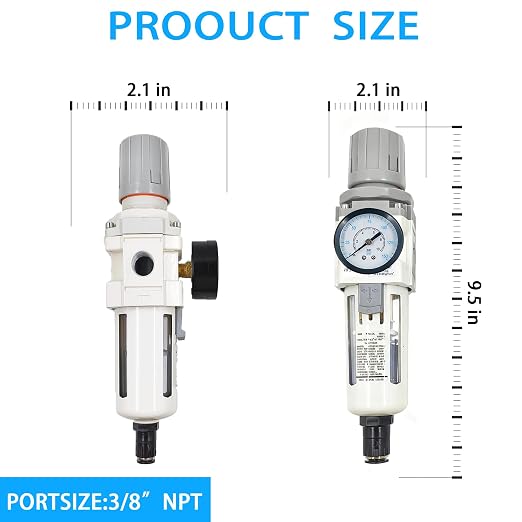 XingNEeng 3/8" NPT Compressed Air Filter Regulator Combo Piggyback, Water/Oil - Image 3