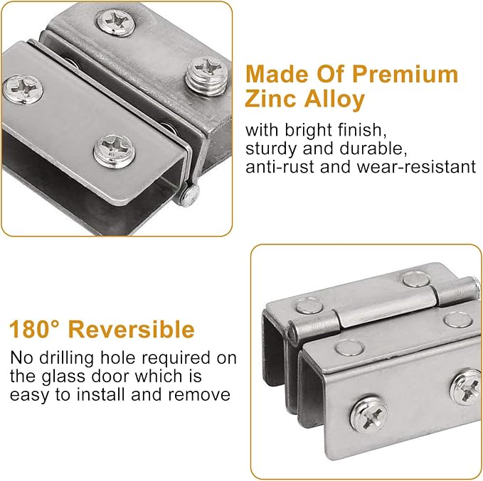 4PCS Glass Door Hinges Adjustable Double Glass Clamp Hinges Fits - Image 3