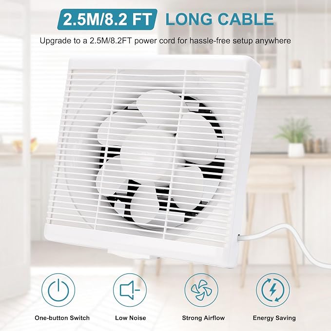 8 Inch Exhaust Fan with Mesh, Through-Wall Window Ventilation Fan, 110V Shutter - Image 3