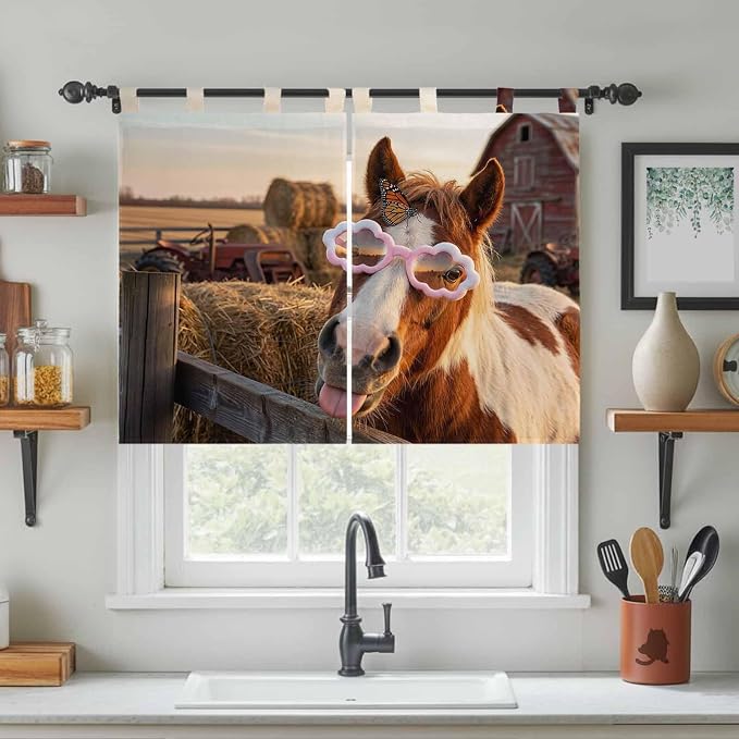 Farm Horses Bedroom Curtains 63 Inch Length, Window Curtains Tab Top, Farmhouse - Image 3