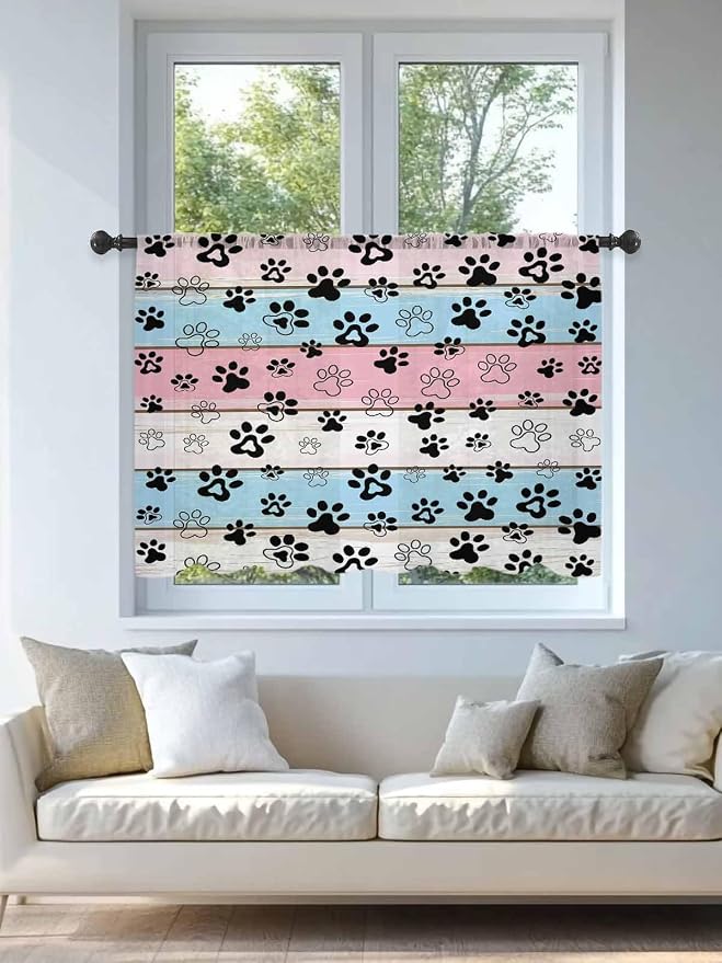 Sheer Curtains 45 Inch Length, Vintage Farmhouse Wooden Grain Privacy Voile - Image 4