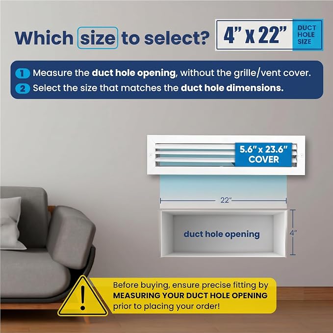 4x22 Inch Aluminum 1-Way Air Flow Vent Cover Wall or Ceiling – Quiet HVAC Wall - Image 2