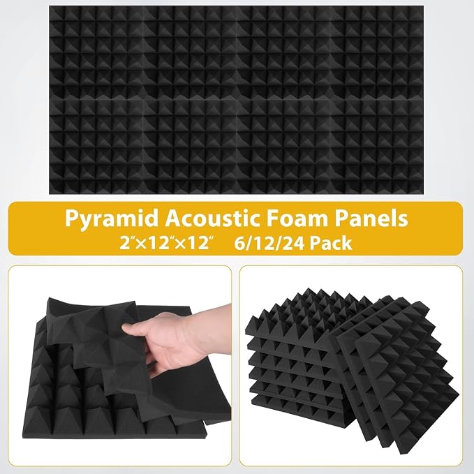 56 Pack Acoustic Foam Panels, Soundproofing Noise Absorbing Pyramid Black Panels - Image 3
