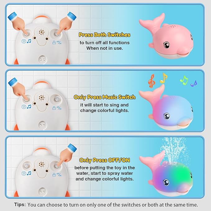 Baby Bath Toys, 2025 Upgraded Magnetic Charging Toddler Bath Toys for Kids Ages 1-3, Light Up Dolphin Bath Toy Sprinkler, Birthday Gifts Infant Baby Toys 6-12-18 Months- Pink