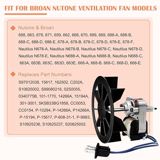 BP27 Fan Motor Replacement for Nutone Broan Model 678, S97012038 for Broan - Image 2