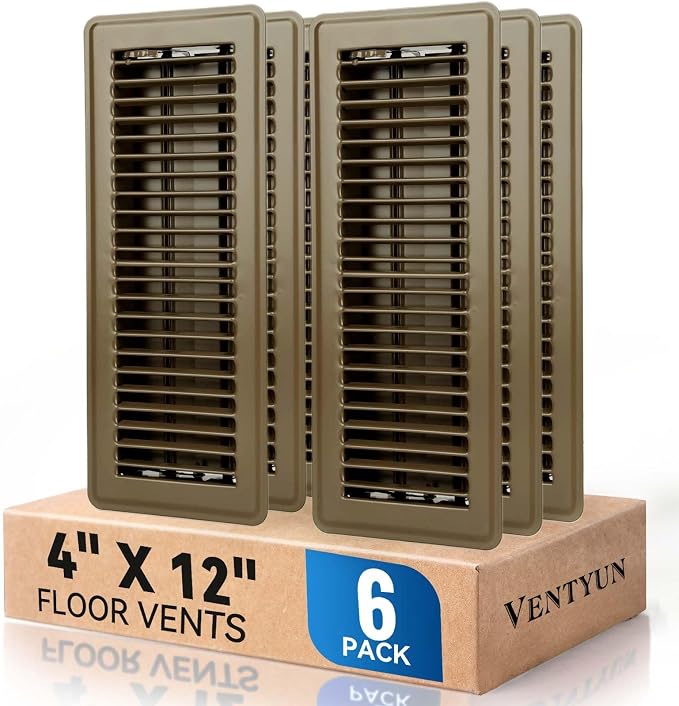 4" x 12" Floor Register Vent Covers 6-Pack, Walkable Powder-Coated Metal Vent by VENTYUN