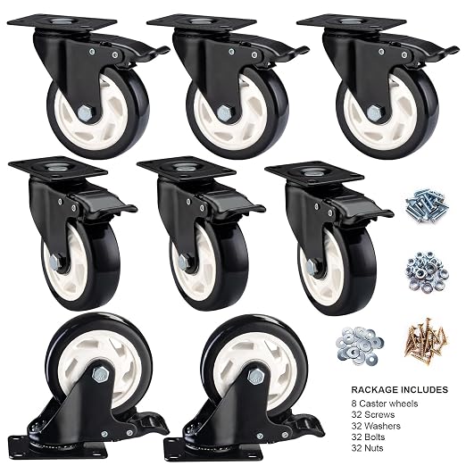 4" Swivel Casters Set of 8, Heavy Duty Locking Casters - Image 2