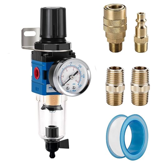 NANPU 1/4" NPT Compressed Air Filter Regulator Combo Piggyback, 5 Micron Brass by NANPU