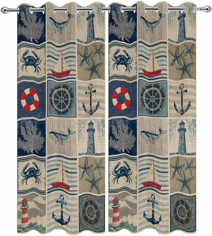 Oceans Outdoor Curtains for Patio Shell Starfish Whales Summer Vintage - Image 9