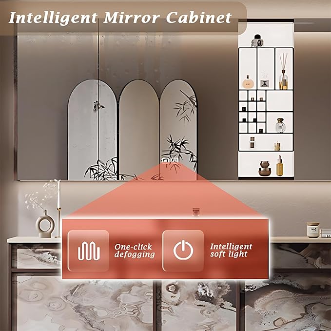 52IN Modern Bathroom Vanity with Sink - Bathroom Vanity with Drawer Organizer, LED Mirror Lights & Defogging Function | Wall - Mounted Vanity with Multifunctional Storage Rack