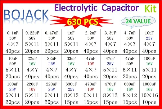 BOJACK 24Value 630pcs Aluminum Electrolytic Capacitor Assortment Box Kit Range - Image 6