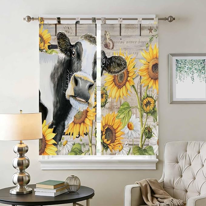 Yellow Sunflowers Bathroom Curtains 63 Inch Length, Window Curtains Tab Top - Image 2