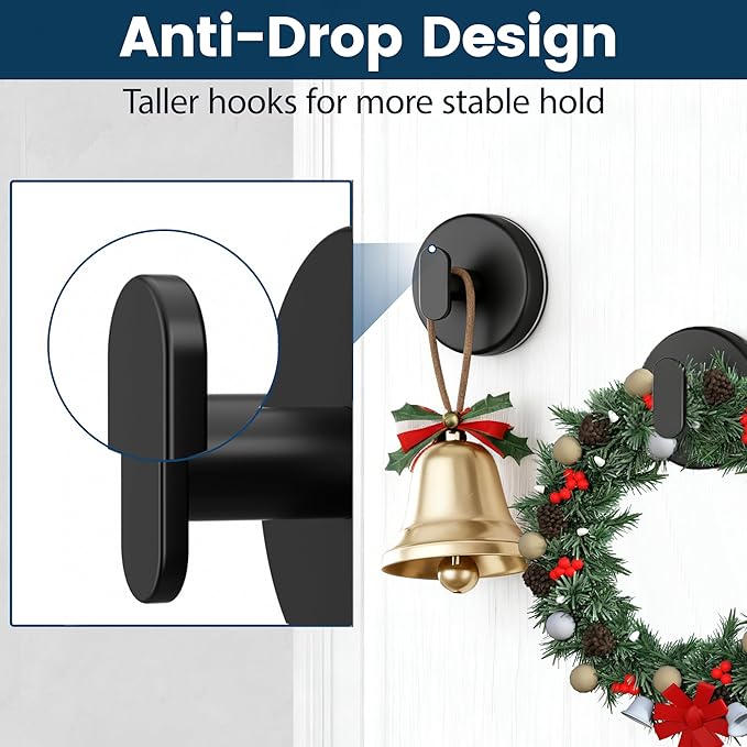 pickpiff Suction Cup Hooks for Shower: 15 LB Strong Wall Hanger for Bathroom, Front Door, Glass, Window, RV, Holder for Towel, Christmas Wreath, Coat, Loofah, Waterproof & Reusable, Black 6-Pack