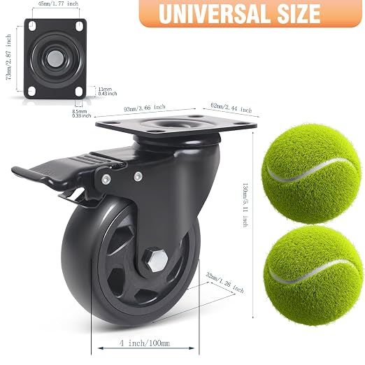 4 Inch Caster Wheels 2000lbs, Casters Set of 4, Heavy Duty Plate Casters - Image 2