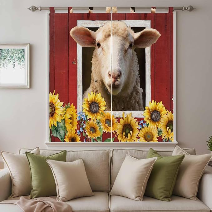 Sheep Sunflower Living Room Curtains 84 Inch Length, Window Curtains Tab Top - Image 9