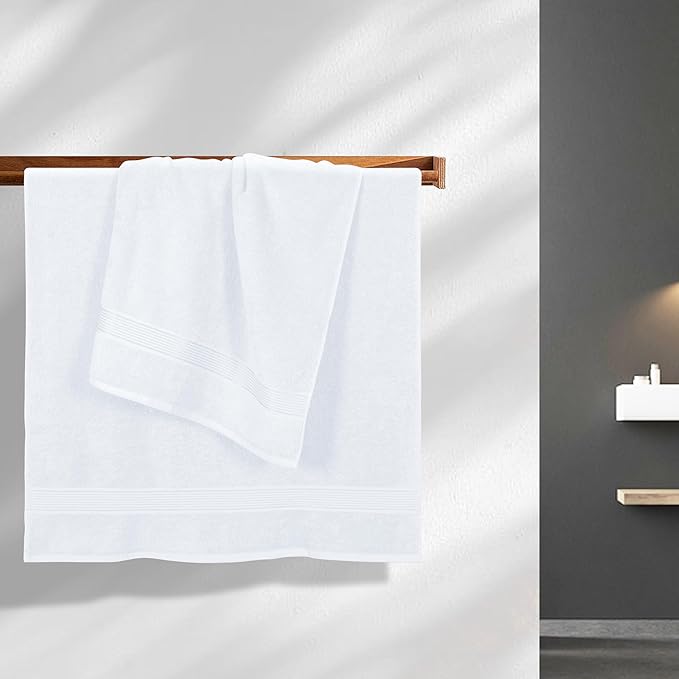 Elvana Home Cotton 2 Pack Oversized Bath Towel Set 28x55 inches, Large Bath Towels, Ultra Absorbant Compact Quickdry & Lightweight Towel, Ideal for Gym Travel Camp Pool - White