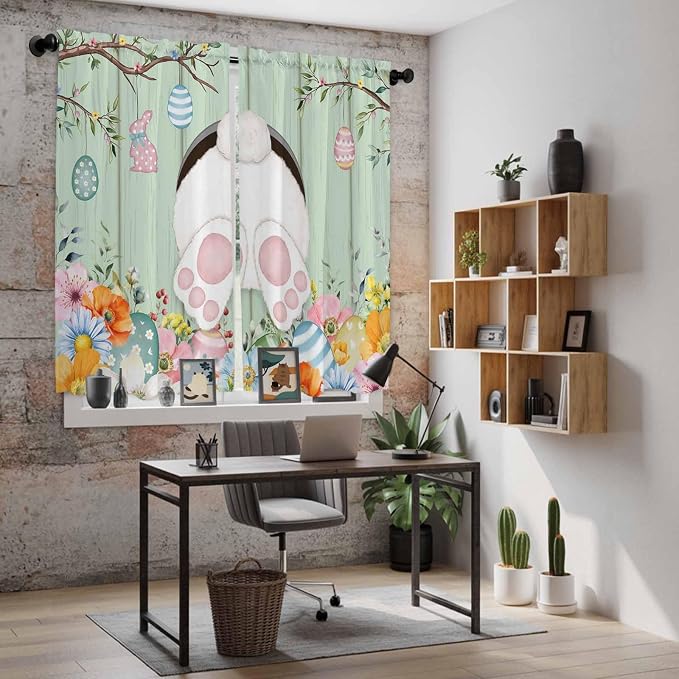 Easter Window Curtains 63 Inch Long 2 Panel Set, Rod Pocket Bedroom Curtains & - Image 6