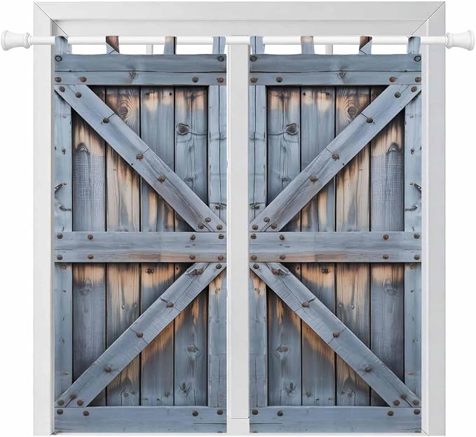 Farmhouse Wood Grain Bathroom Curtains 63 Inch Length, Window Curtains Tab Top by Unknown