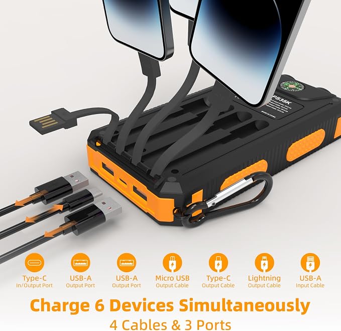 Solar Charger Power Bank 20, Portable Charger, 4 Cables 3 Ports Fast Charging - Image 2