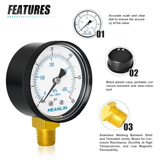 MEANLIN MEASURE 1/4" NPT 0-60Psi 2" FACE DIAL Swimming Pool Water Pressure - Image 5