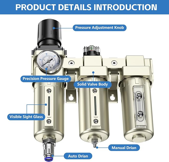 3/4" NPT 3 Stage Air Drying System, Heavy Duty Industrial Grade Air Compressor - Image 3