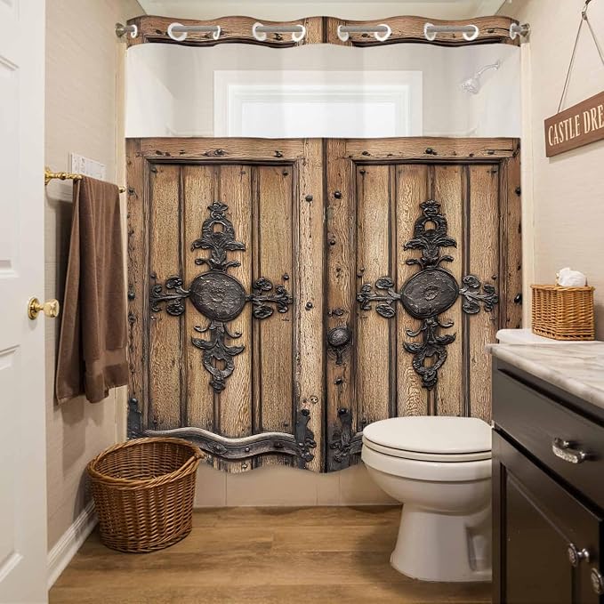 Wood Barn Door No Hook Shower Curtain - Image 5