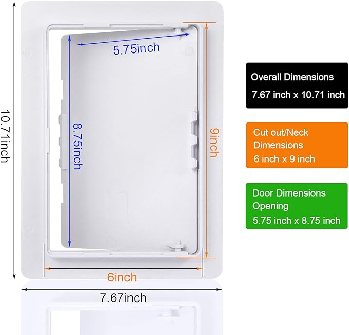Plumbing Access Panel for Drywall 6 x 9 Inch Plastic Access Door Removable Wall Access Panel Ceiling Reinforced Hinged Durable White