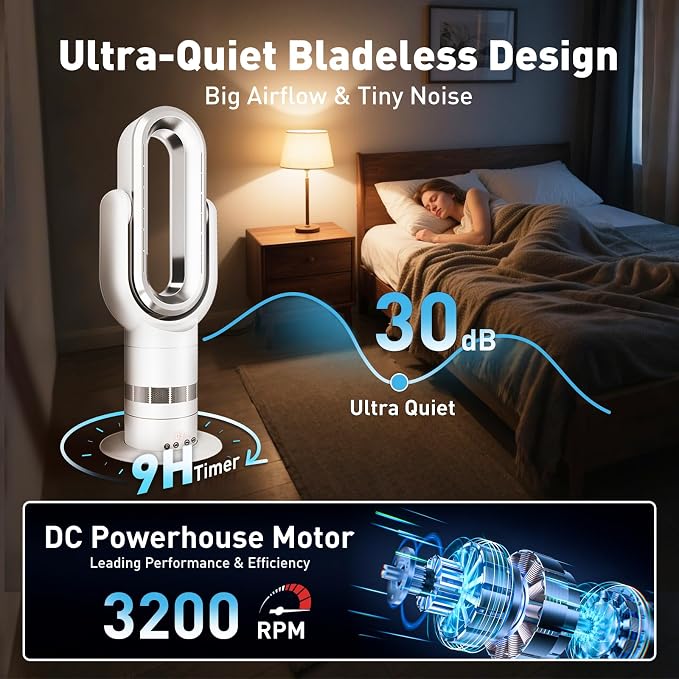 QG660 Bladeless Tower Fan and Heater Combo, 71° Oscillation & 180° Tilt - Image 6