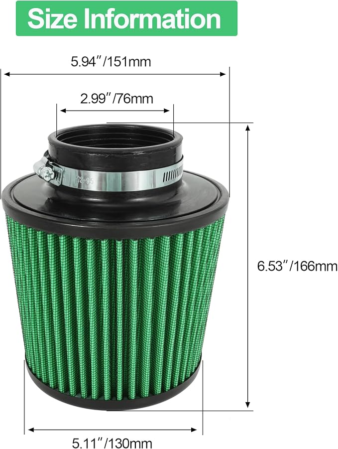 Cold Air Intake Filter High Performance Washable Filter Clamp-On Replacement - Image 2