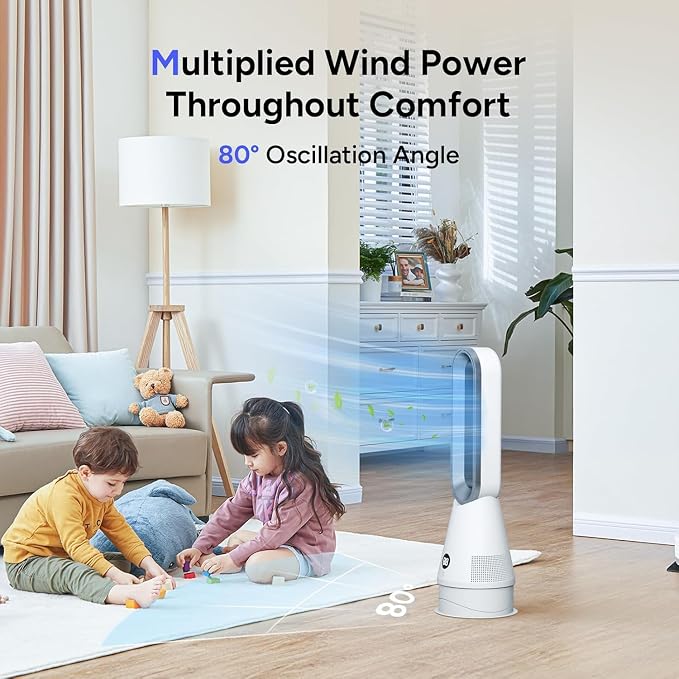 Bladeless Heater Fan, 25inch Heating & Cooling & Filter Combo Tower Fan 80° - Image 9